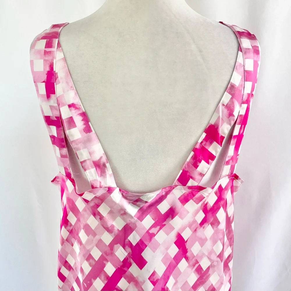New Chloe Kristyn Gingham Satin Double Strap Cowl Neck Tank Top Pink Size Large - Picture 9 of 16